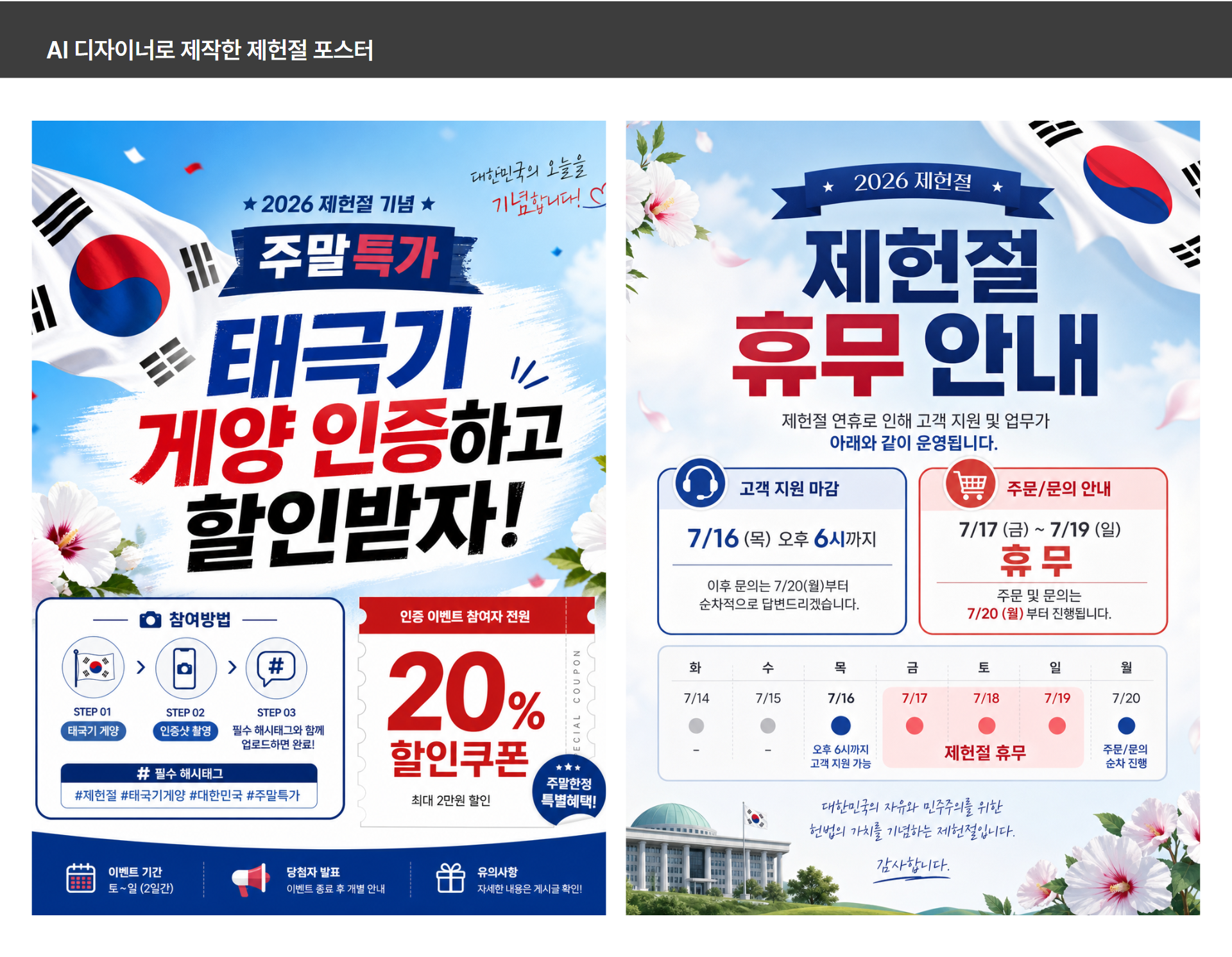 AI 디자이너로 만든 제헌절 콘텐츠 첫 번째 결과 예시